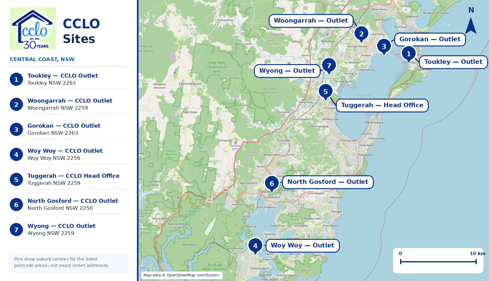 CCLO Sites Map - Central Coast NSW